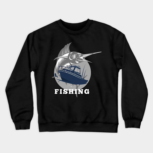 marlin fishing and boat white Crewneck Sweatshirt by lmdesignco